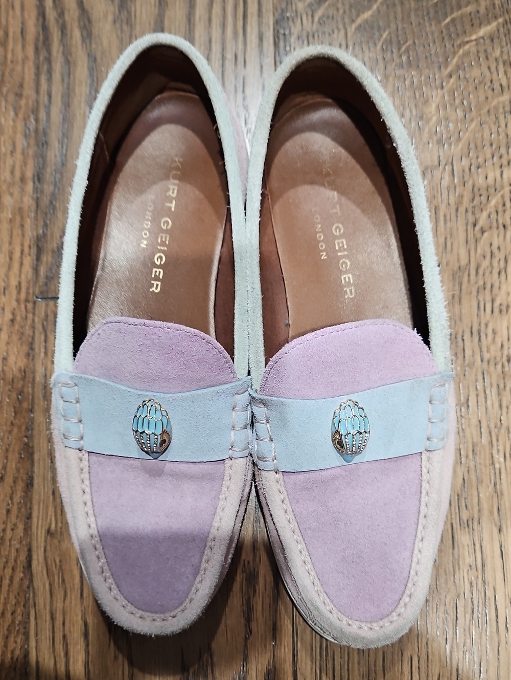 Kurt Geiger Pastel Pink and Light Blue Suede Loafers